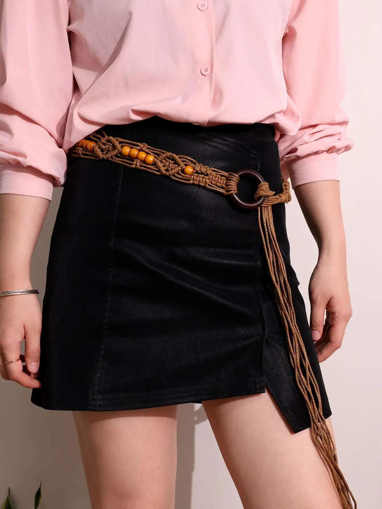 Bohemian  Ethnic   Woven Brown Rope Wooden beads Belt Summer Skirt Decoration Belt for Women Girl Charm Waist Chain HUANZHI NEW