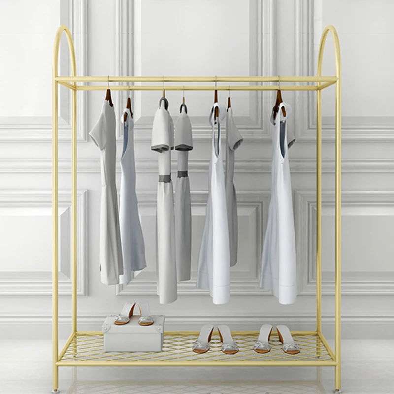 

custom，Luxury Women's Clothing Store Custom Boutique Golden Metal Clothes Display Hanging Island Rack