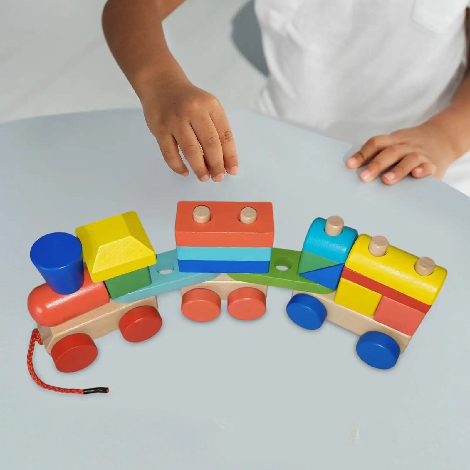 Holz-Stapelblock-Zugspielzeug Lernspielzeug Bauklötzchen-Set für 2-4 Jahre Alte Kinder