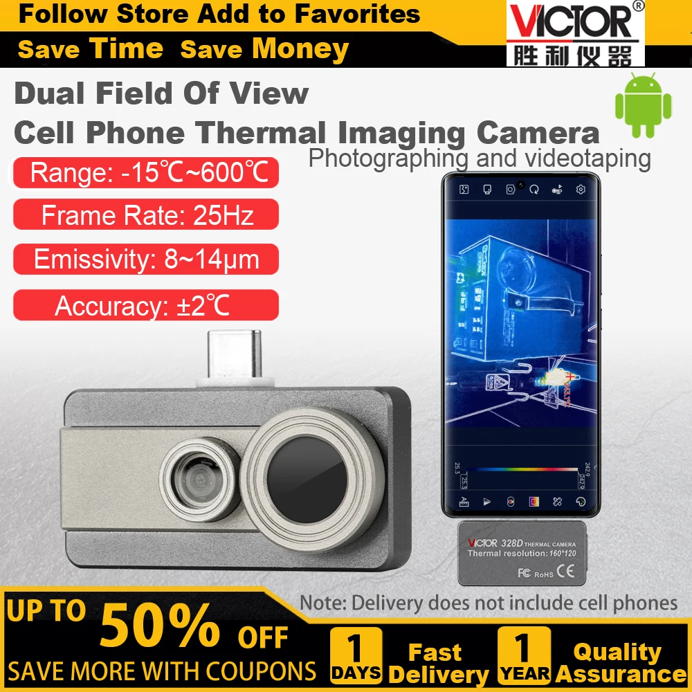 VICTOR 328D(160*120)  328E(256*192) Android Type-C  Thermal Imager 25Hz Mobile Thermal Imaging Camera Device Fault Detect