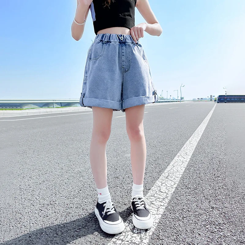 Girls Denim Shorts Summer New Kids Casual Splicing Beach Holiday Jean Shorts Clothes for Teenagers Children Pants 12 13 14 Years