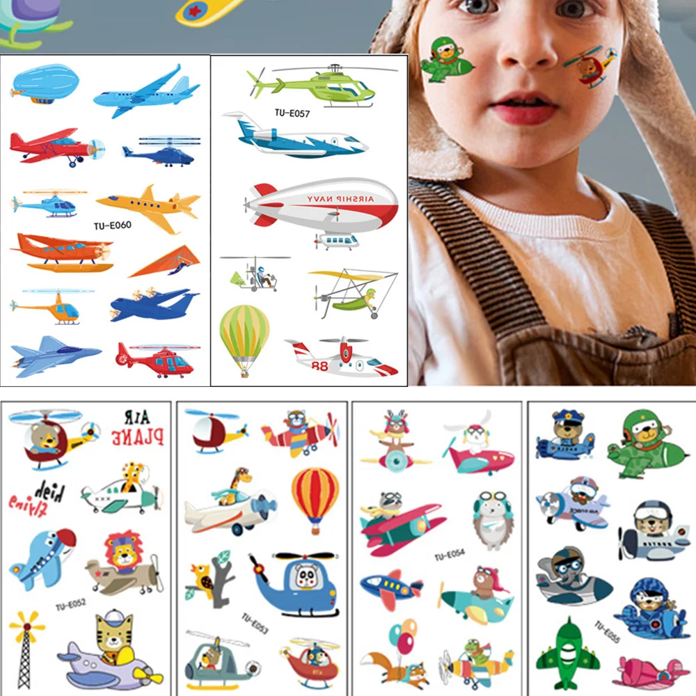 10Pcs Airplane Temporary Tattoos Birthday Party Jet Decorations Tattoo Stickers Classroom School Rewards Kids Boys Girls Gifts