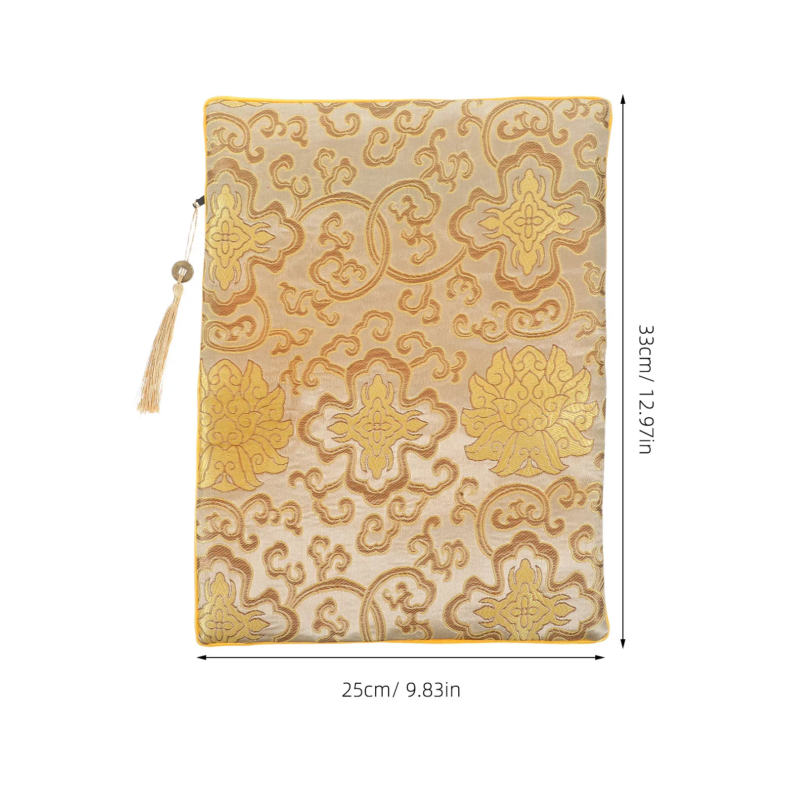 Prayer Book Pouch Scripture Bag Soft Cloth Zippered Closure Tassel Decorative Design Chinese Style Buddhist Wrapping Bag Temple