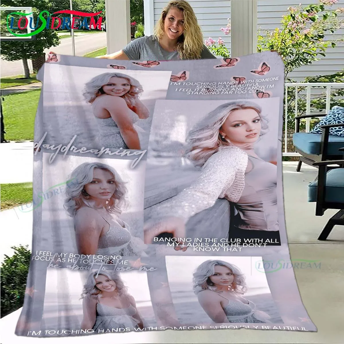 Pop Female Singer  B-Britney Pattern Blanket Star Flannel Thin Blanket Portable Home Travel Office Lunch Break Blanket  Gift