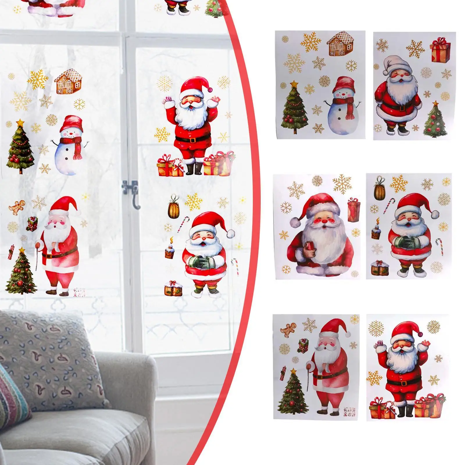 6 Sheets Christmas Window Clings Stickers Window Film Decorative Glass Decals Christmas Decorations for Bathroom Mirror Decor