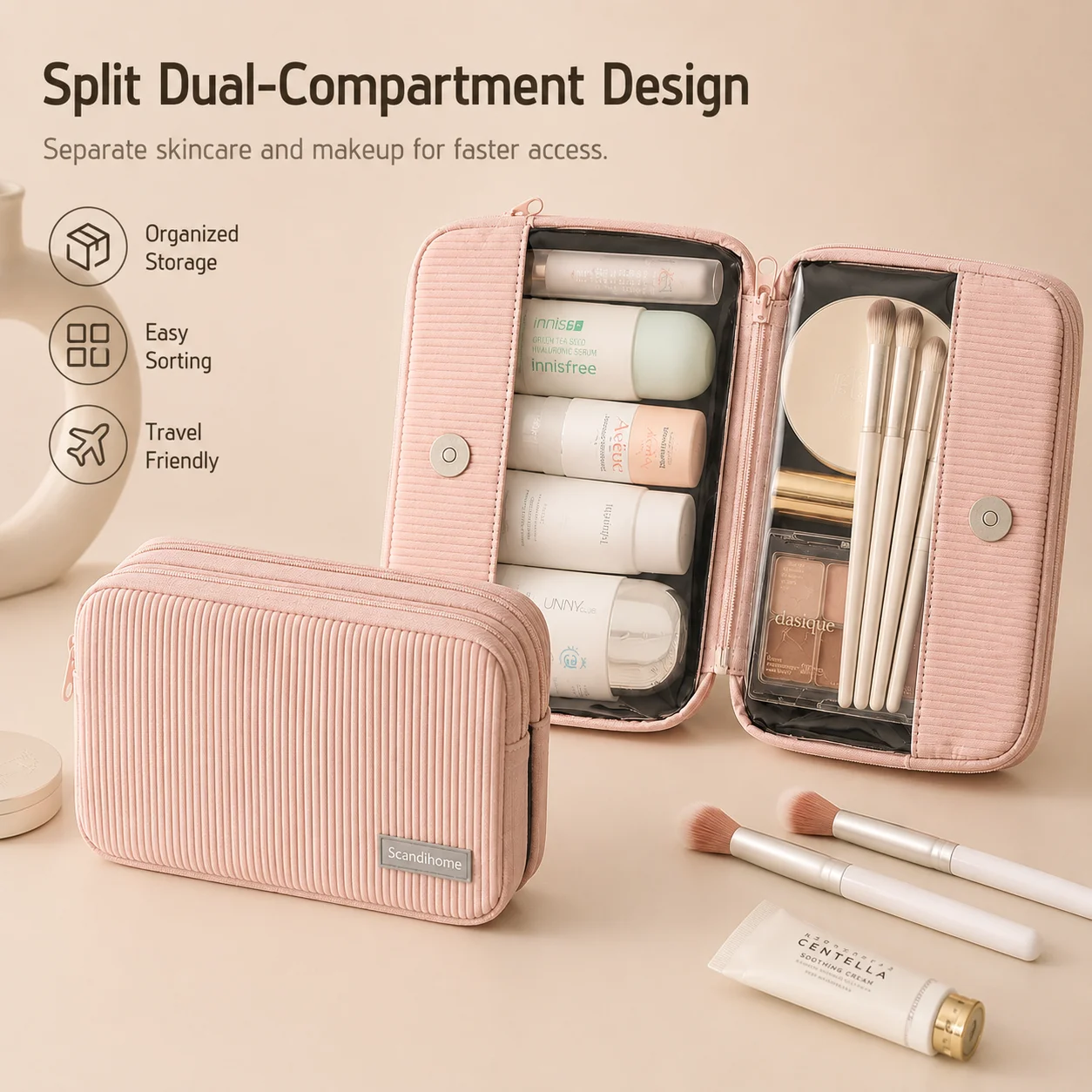 Makeup Bag Travel Cosmetic Organizer Waterproof Large Capacity Detachable Double Layer Clear Window Toiletry Storage Pouch Women
