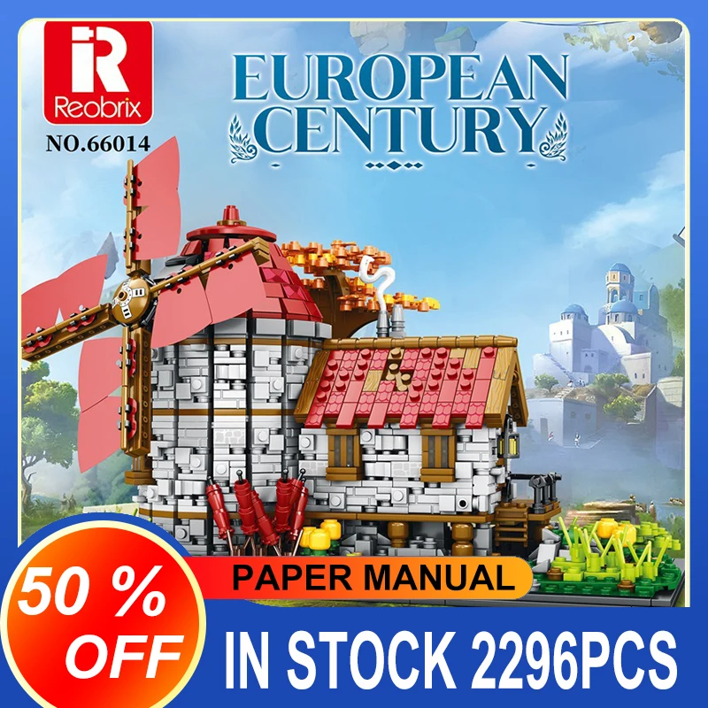 

Reobrix 66014 MOC 2296PCS Famous Medieval WindMill Town Fram Modular Architecture Stree Views Model Building Block Toys