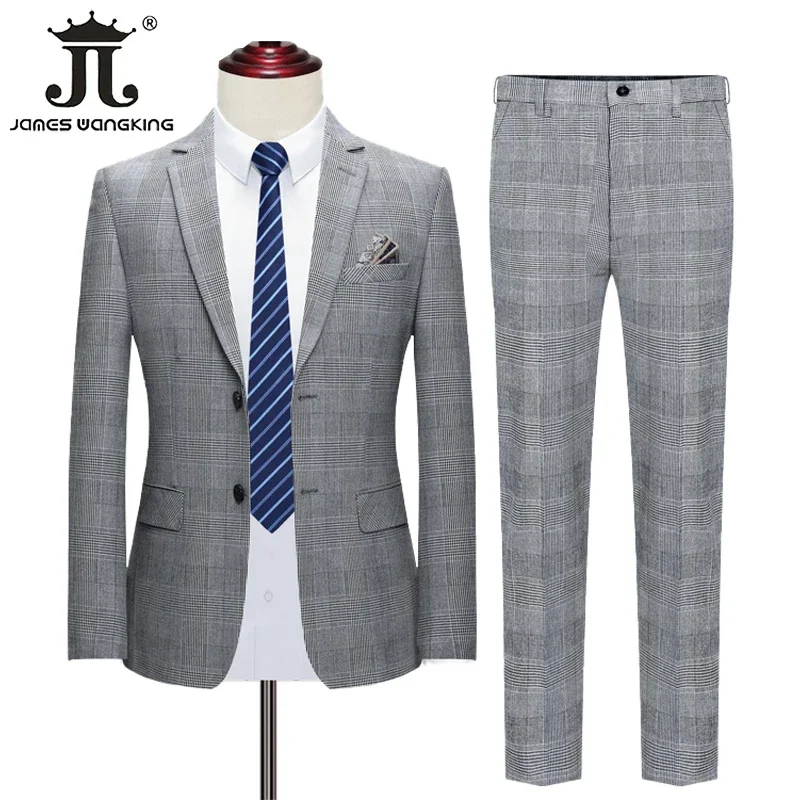 Blazer Vest Pants High-end Brand Boutique Fashion Classic Plaid Houndstooth Mens Formal Office Business Suit Groom Wedding Dress