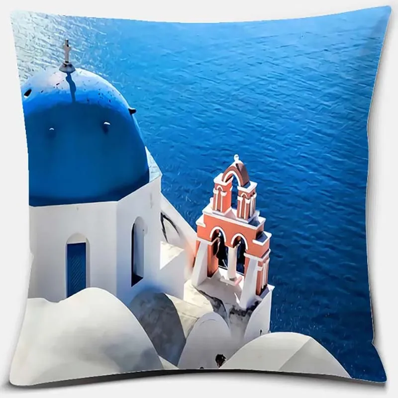 45x45cm Nordic blue and White Castle Scenery Pillowcase Comfortable sofa Seat cushion cover Hotel Home decor Embrace pillowcase