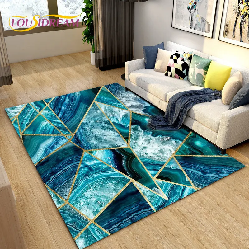 Nordic Green Gold Marble Luxury Area Rug Large,Carpet Rug for Living Room Bedroom Sofa Doormat Decoration,kid Non-slip Floor Mat