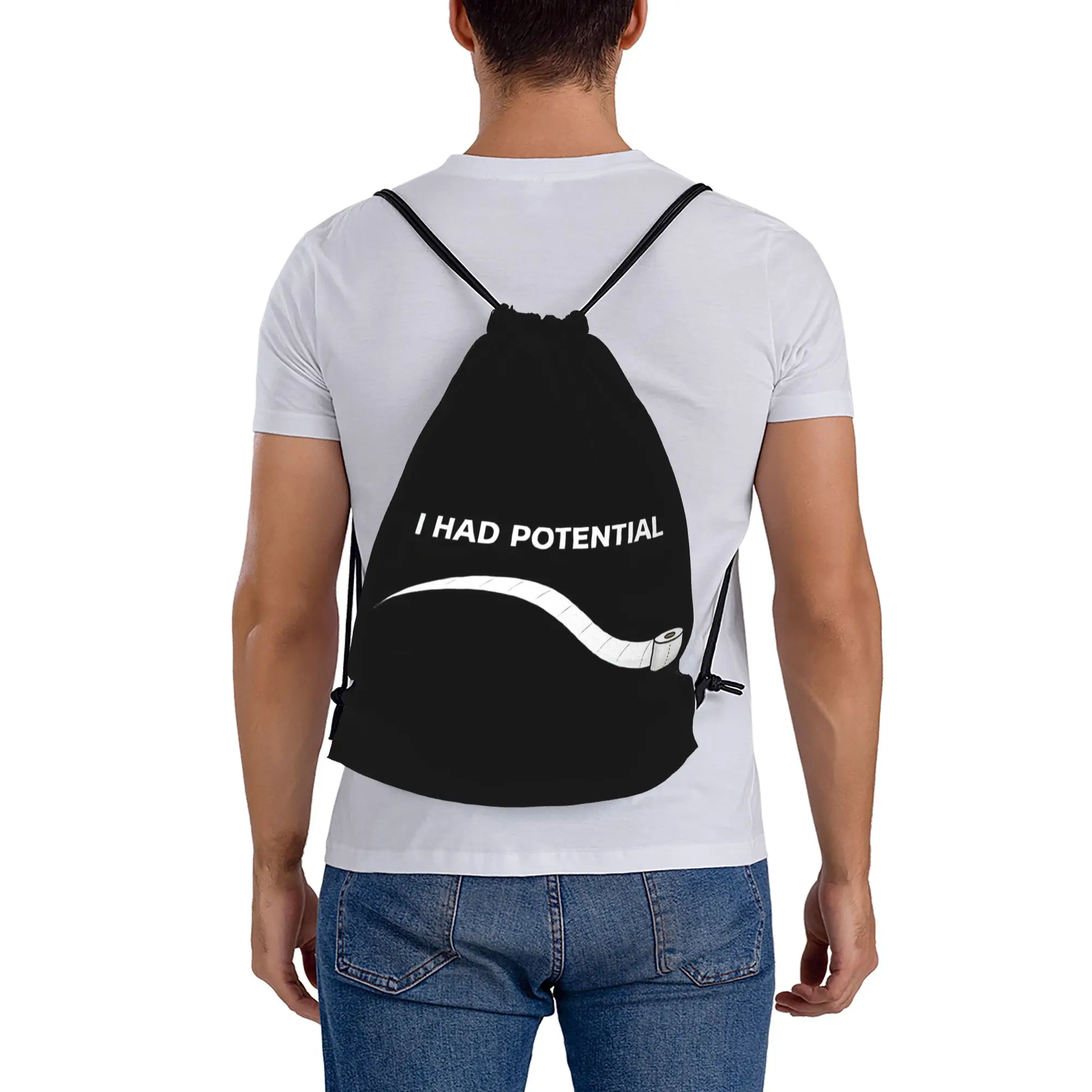 I Had Potential Toilet Paper Meme Dark Humor Minimalist  Drawstring Bags Sports Unisex Storage Organize Bundle Pocket Rope Bag