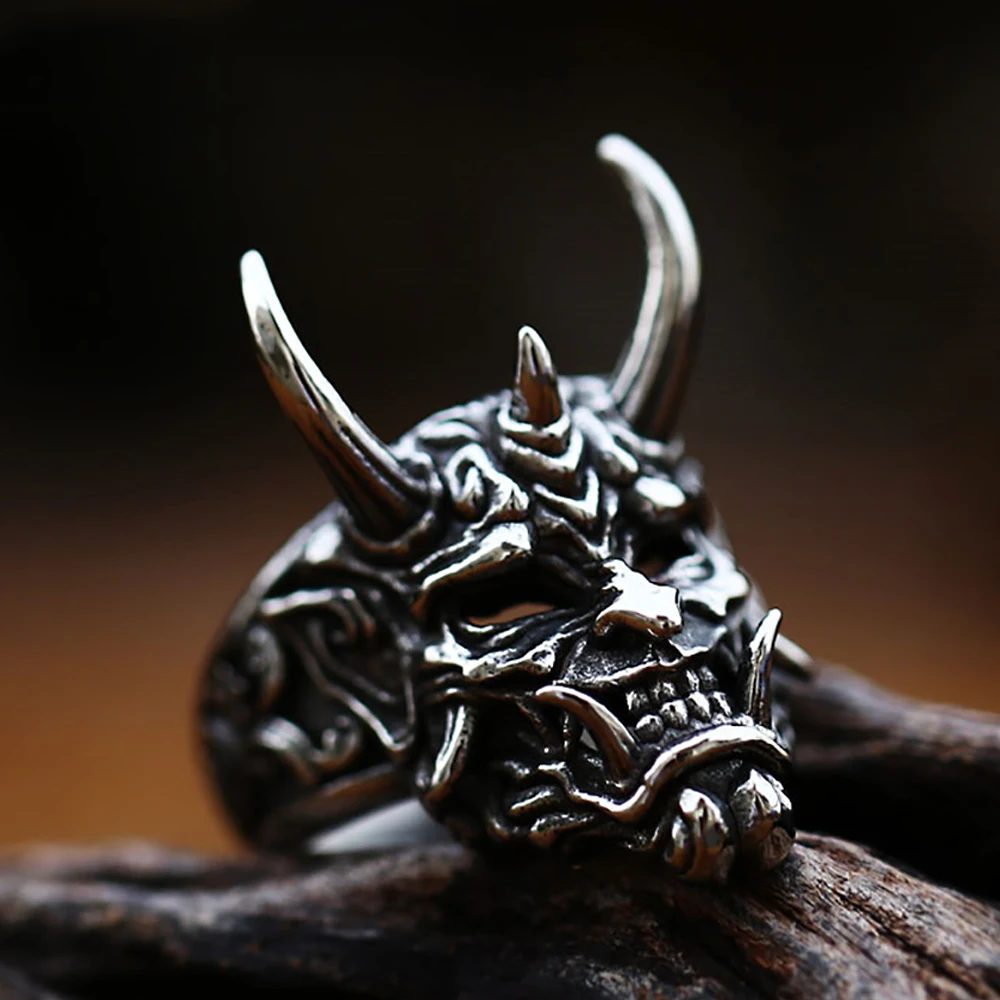 Vintage Stainless Steel Demon Anger Skull Rings For Men Unique Gothic Skeleton Ring Rock Biker Locomotive Jewelry Halloween Gift