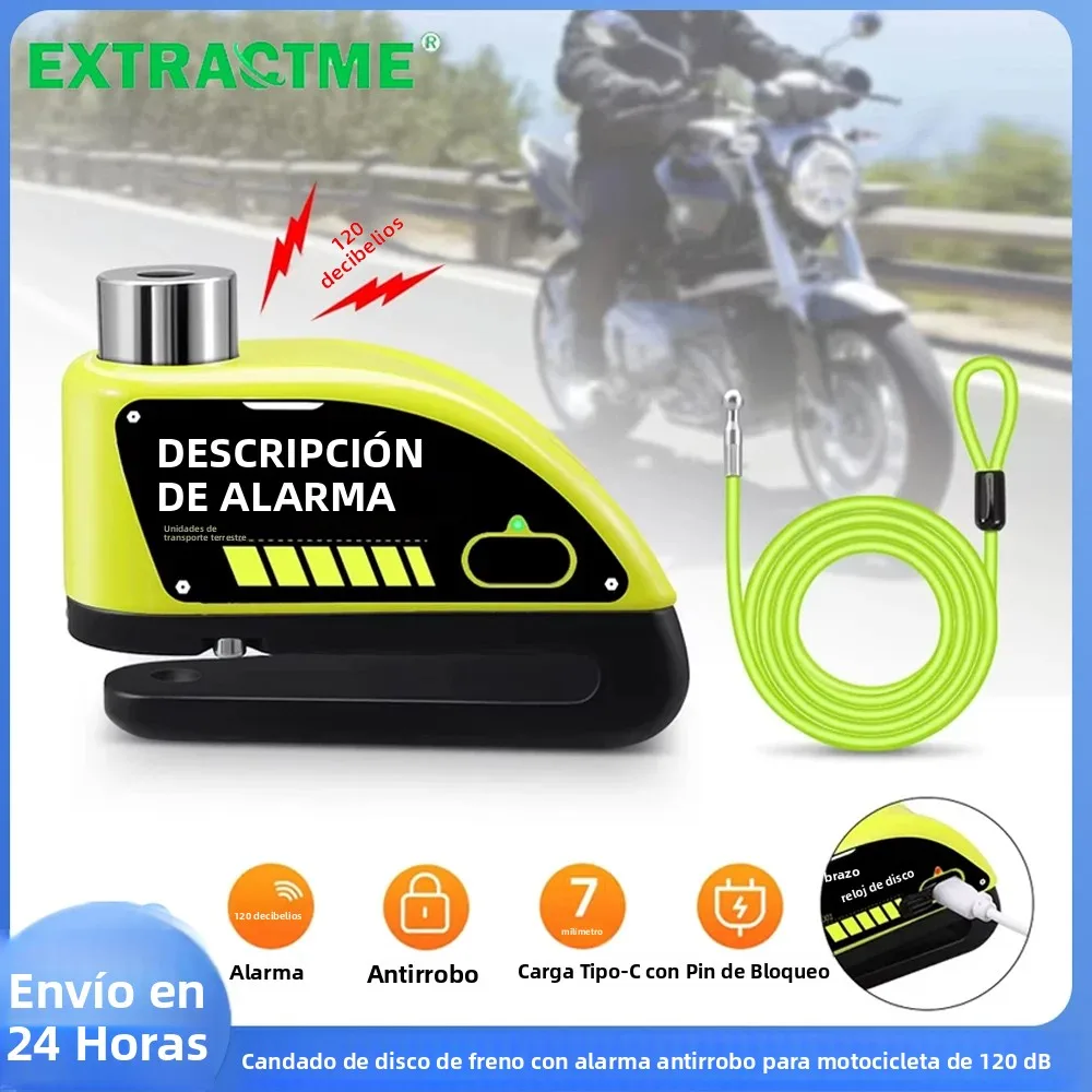Extractme-cerradura de freno de disco con alarma para motocicleta, candado de seguridad para rueda de Moto, resistente al agua, 110dB, alarma antirrobo fuerte para Motocicleta