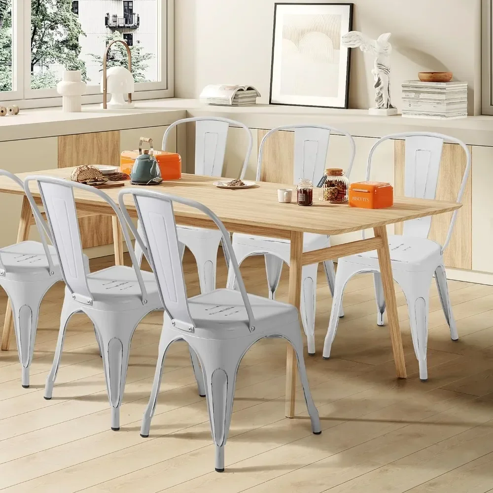 

Metal Dining Chair Indoor Outdoor Use Stackable Chic Side Classic Metal Chairs Dining Room, Bistro and Cafe Distressed White