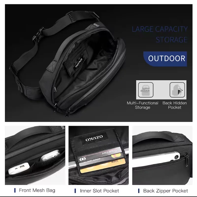 OZUKO Waist Pack For men Crossbody Bag Exercise Outdoor Hiking Trips Running Skiing Stylish Waterproof Crossbody Bag