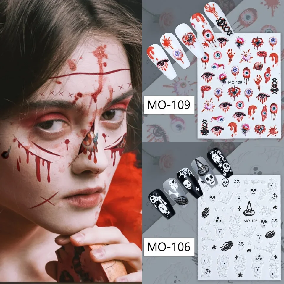 Icey Beauty Halloween Relief Makeup Sticker Pink Pumpkin Picture Skull Scar Bleeding Stitching Funny Adhesive Nail Sticker