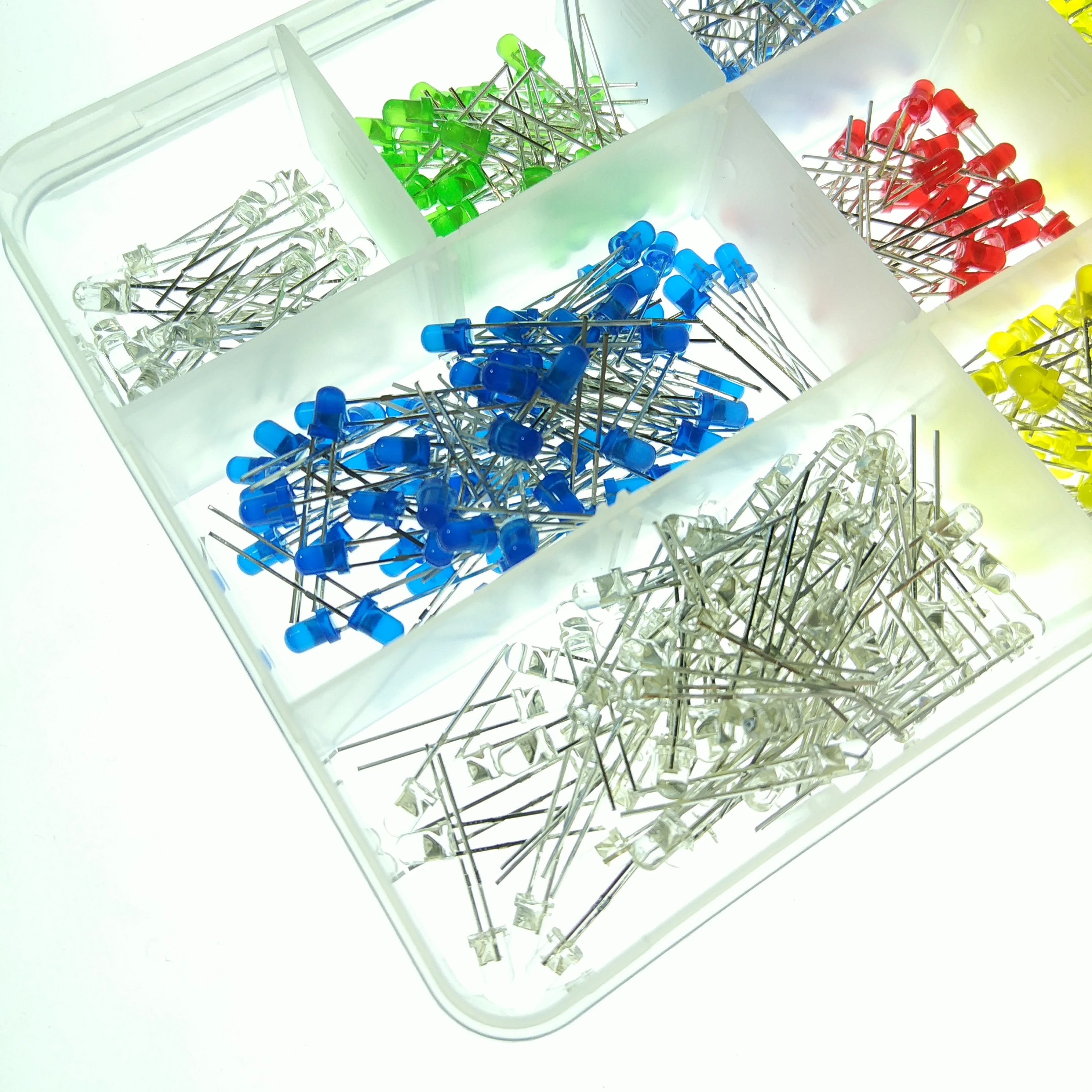 500 Pcs In-Line Led Light Emitting Diode 3Mm Blauw Rood Groen Ronde Kop Korte Pin Lamp Kralen f3 Lamp Monster Doos