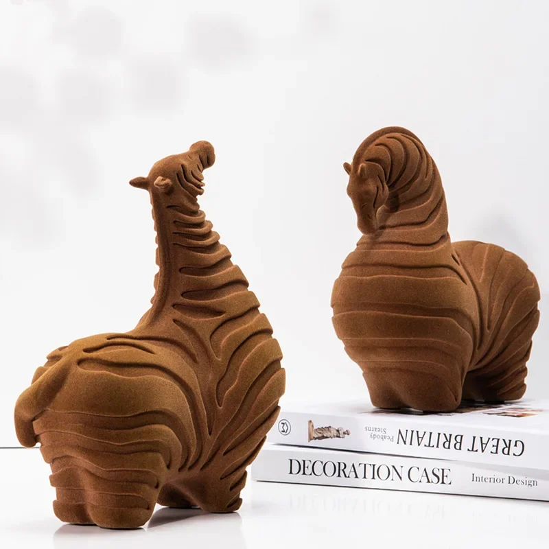 Home decoration cute flocking horse home jewelry ornaments, living room wine cabinet model room