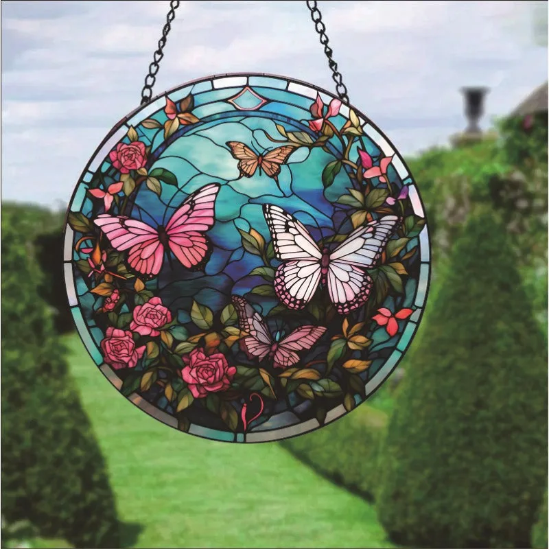 Butterfly Stained Acrylic Suncatchers Sun Catchers Window Gifts for Lovers Painted Panel Home Living Room Personality Decoration