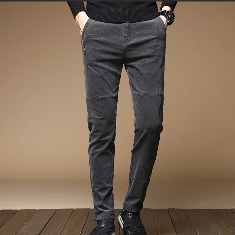 2022 Winter Thermal Stylish Casual Long Men's Stretch Brushed Pants Elegant Trendy Fleece Liner Corduroy Trousers