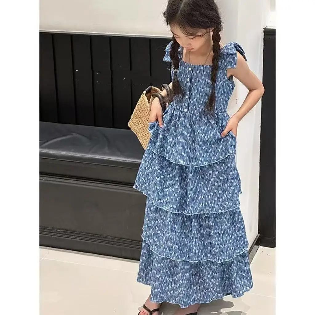 

2025 Sleeveless Summer Polka Dot Cake Dress Toddler Girl Casual Princess Party Beach Vacation Formal Dresses for Kids 6 8 9 10 1