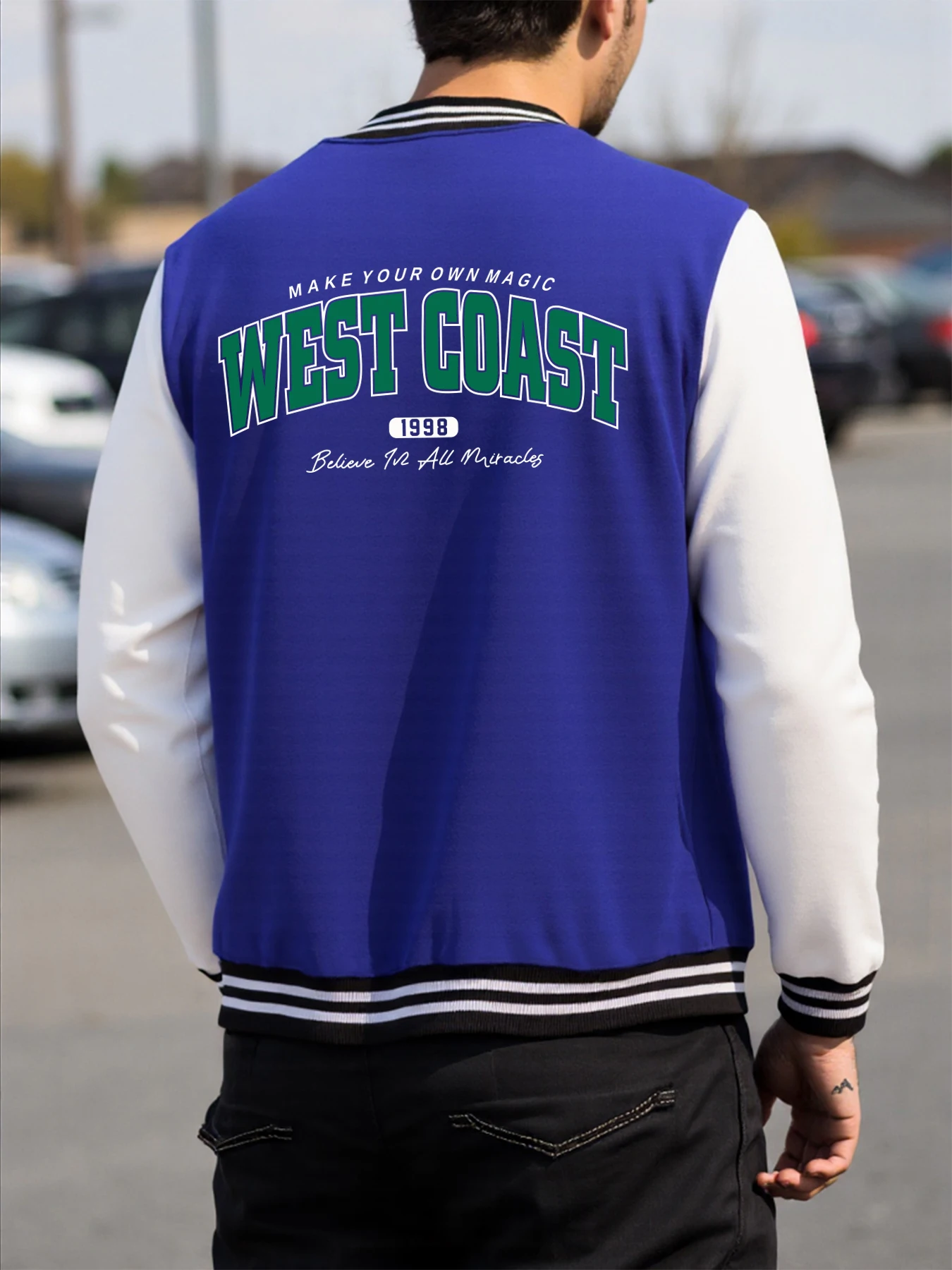 Make Your Ownmagic Weat Coast Prints Baseball Jacket Men Fashion Soft Jersey Autumn Loose Coat Vintage Unisex Casual Clothes