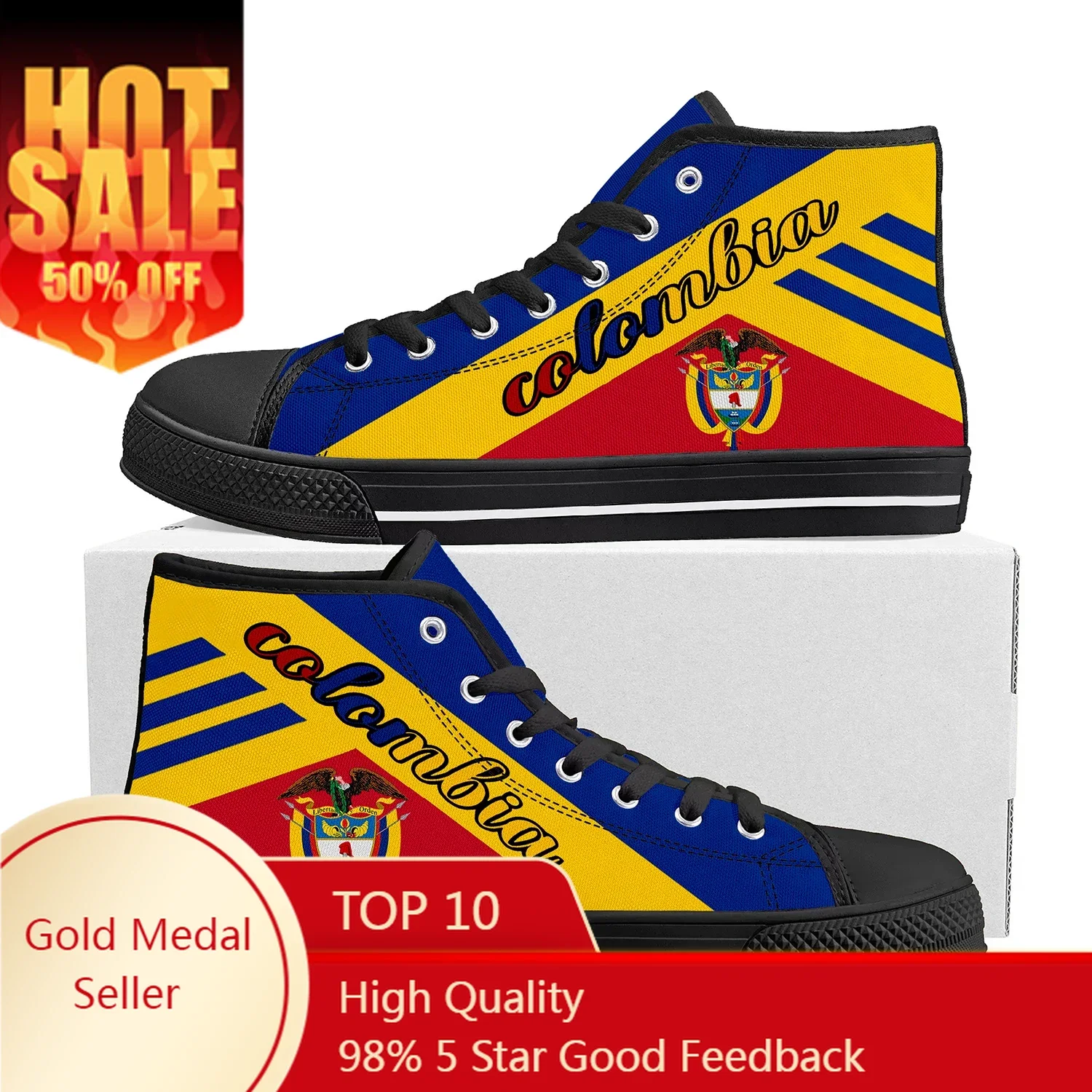 

Colombia Flag Bogota High Top High Quality Sneakers Mens Womens Teenager Canvas Sneaker Custom Made Shoe Casual Couple Shoes