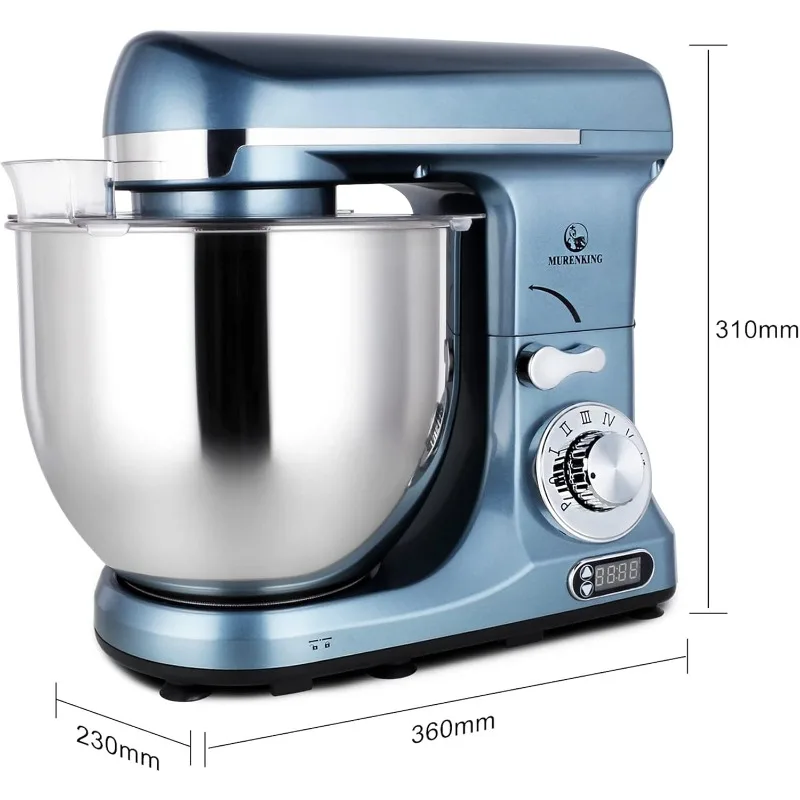 Murenking Professional Stand Mixer, 6-Qt with Timer, MK37 500W 6-Speed Tilt-Head Food Electric Mixer Kitchen Machine,Silver Blue