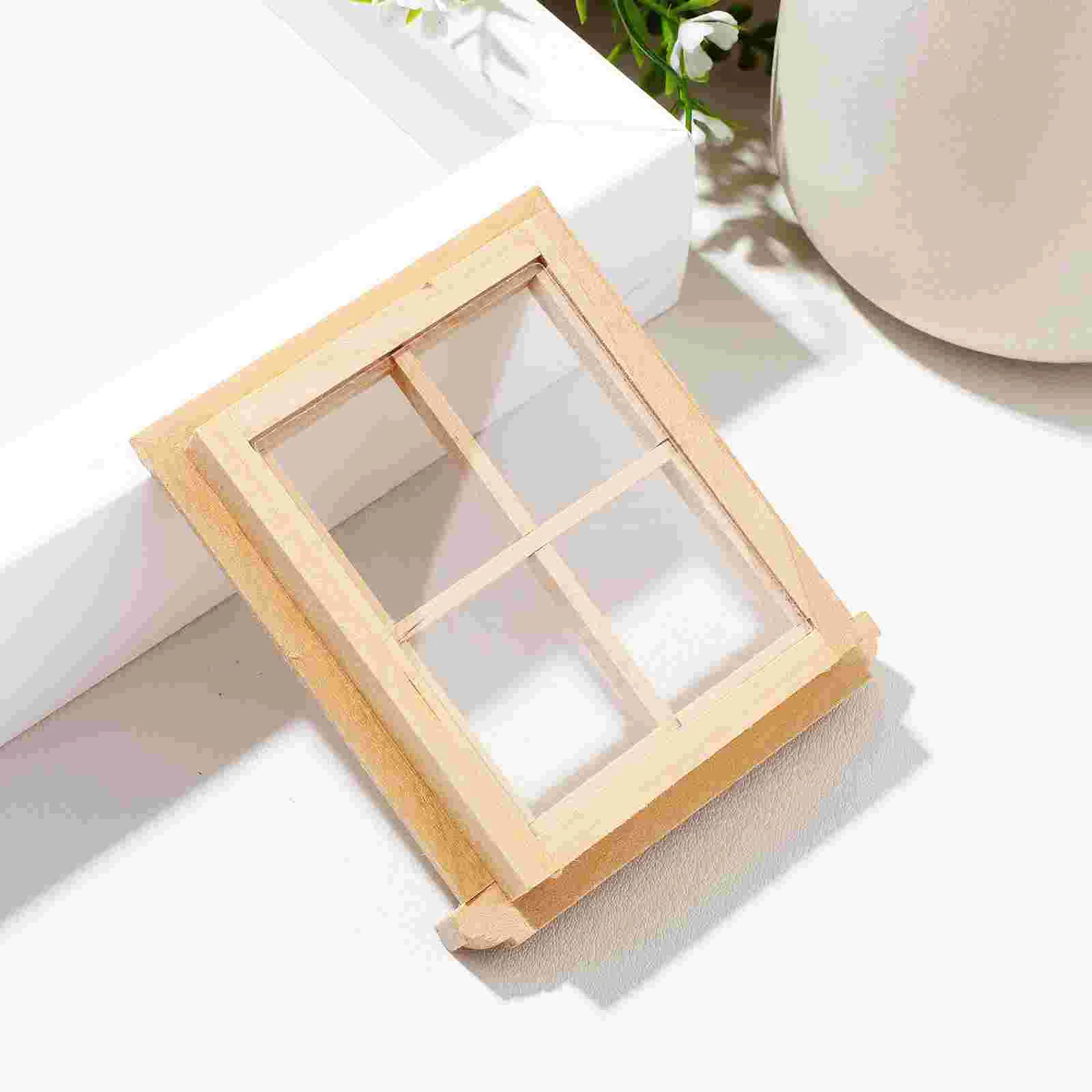 2 Pcs Four Windows Puzzle Tiny Frames House Toy Toys Furniture Miniature Birch Model Decorations Dolls