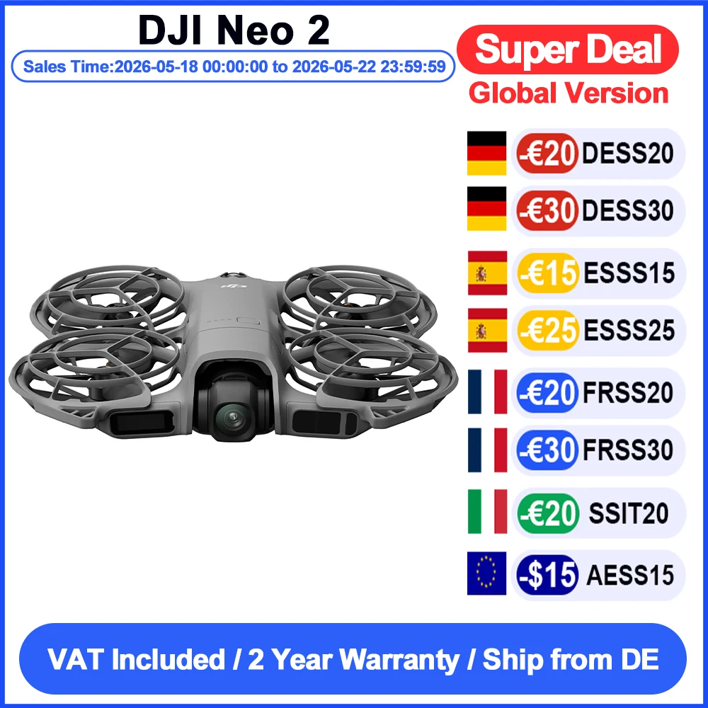 Drones caméra DJI Neo 2, suivi actif, capteur CMOS 1/2 pouce, vidéo 4K/60fps, contrôle gestuel, certification CO