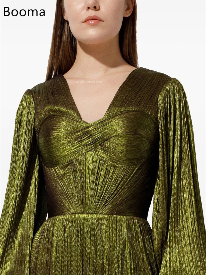 Booma فساتين أنيقة على شكل حرف v وأكمام طويلة على شكل حرف a رداء حفلات رسمي للنساء فتحة جانبية فستان حفلات لامع تخصيص 2025