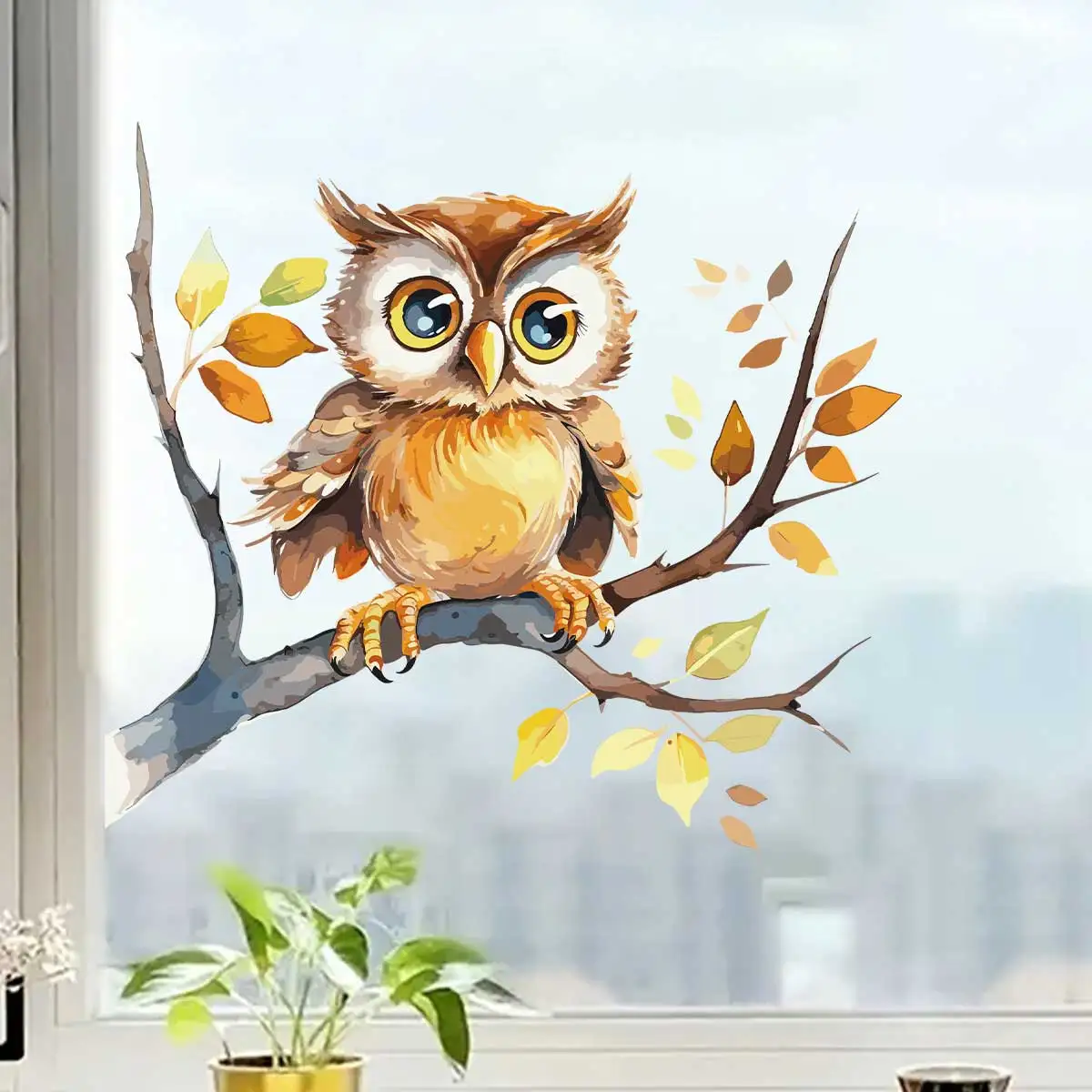 1pcs Removable PVC Windows Stickers Kids Room Decoration Home Cartoon Tree Branch Owl Glass Decals for Bedroom Decor