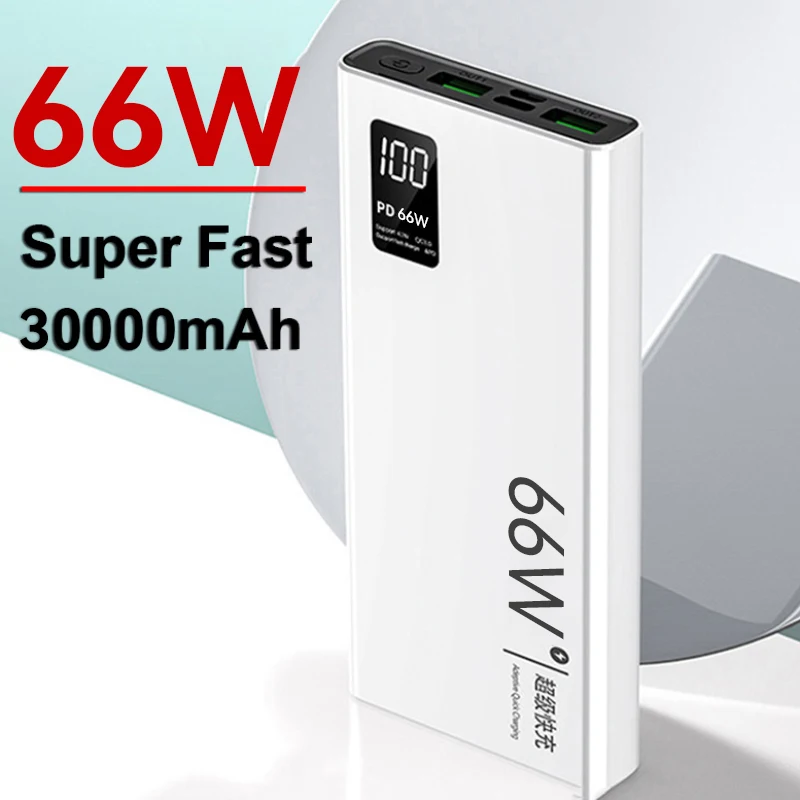 New 66W Power Bank 30000mAh PD40W Super Fast Charging Digital Display External Battery Charger For IPhone Xiaomi Huawei Samsung