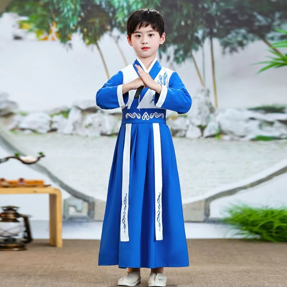 

‌ Новинка 2023 года, китайский ханьфу для детей — традиционный костюм для мальчиков и девочек, платье для конфуцианской культуры, выступление в детском саду