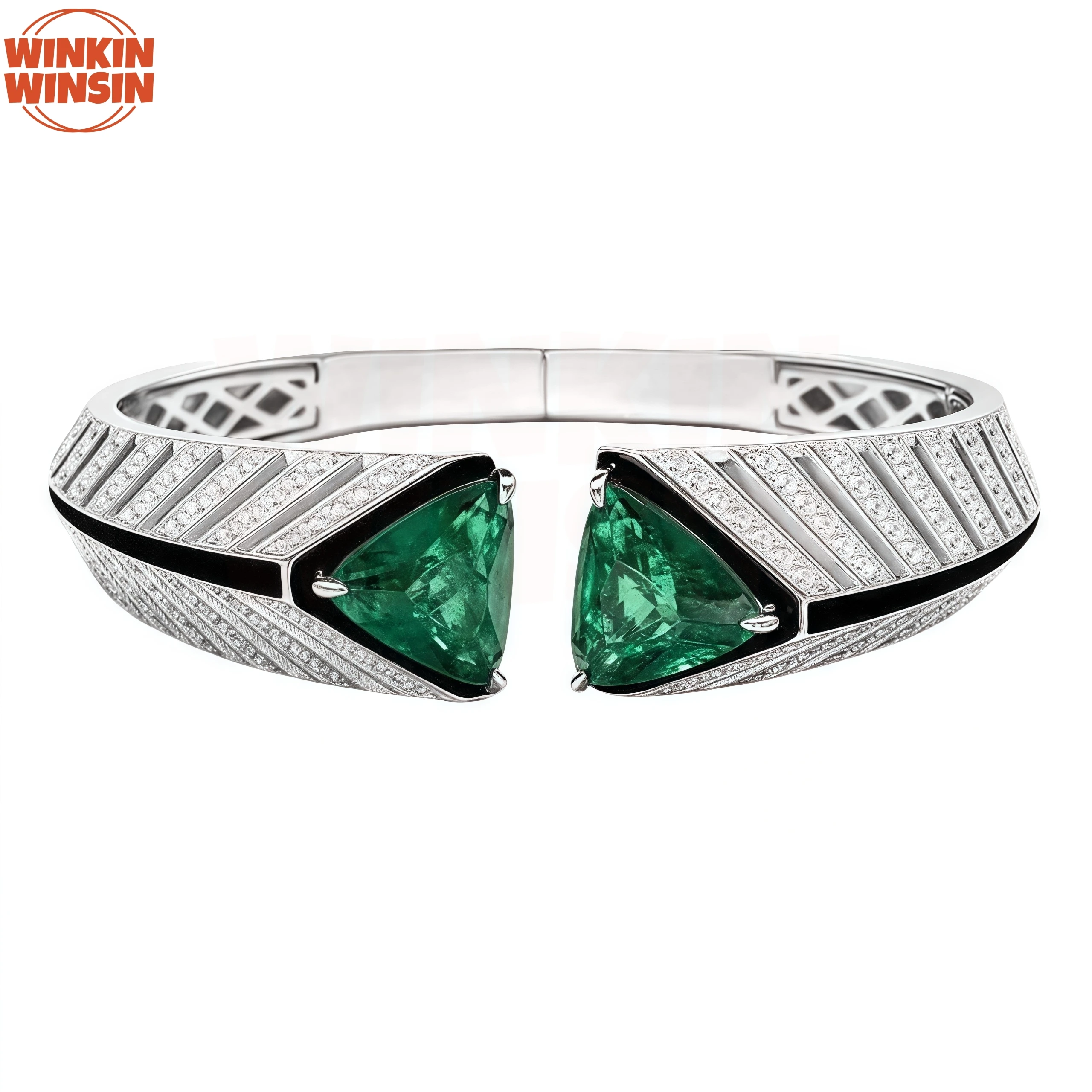 

Winkin Winsin Brand Luxury Designer Real 925 Sterling Silver Bangles For Women Man S925 Crystal Green Gemstones Bangle Jewelry