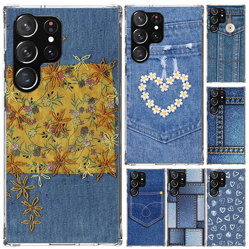 Jeans Cowboy Denim Printed Phone Case for Samsung Galaxy Note 20 Ultra 10 Plus 9 8 M12 M21 M30S M51 M52 J4 J6 + J8 Funda Print S