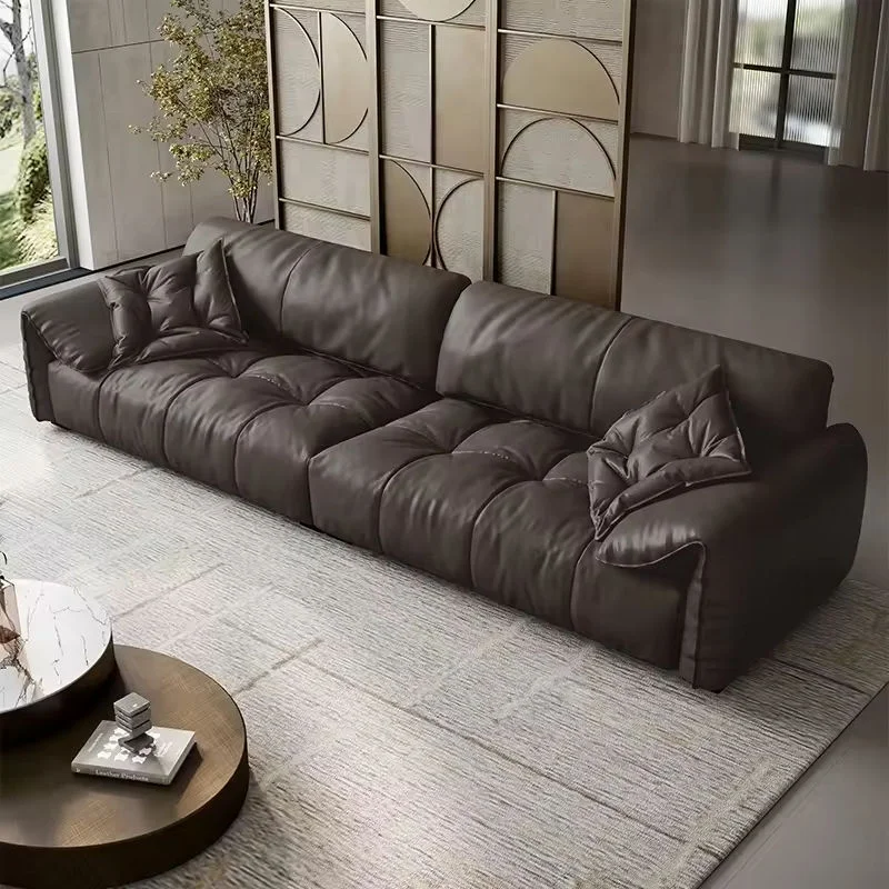 -cc Elephant Ear One Seat Sofa Set Modern Minimalist Black Top Pattern PU Leather Sofa with Sponge Italian Lounge Feather Sofa