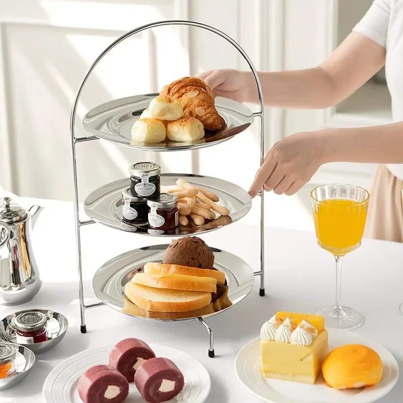 European-style Stainless Steel Three-layer Cake Stand for Creative Afternoon Tea Tray, Dessert Display Stand, Fruit Plate