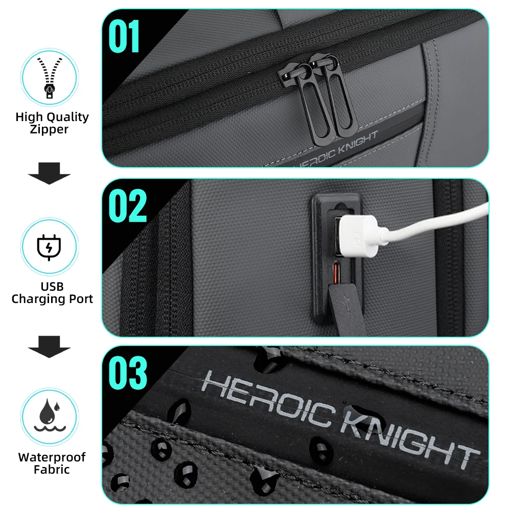 Mochila de negocios Heroic Knight para hombre, mochila para ordenador portátil de 15,6 ", bolso de equipaje de lujo a la moda para hombre, bolsas de viaje, mochila de trabajo impermeable