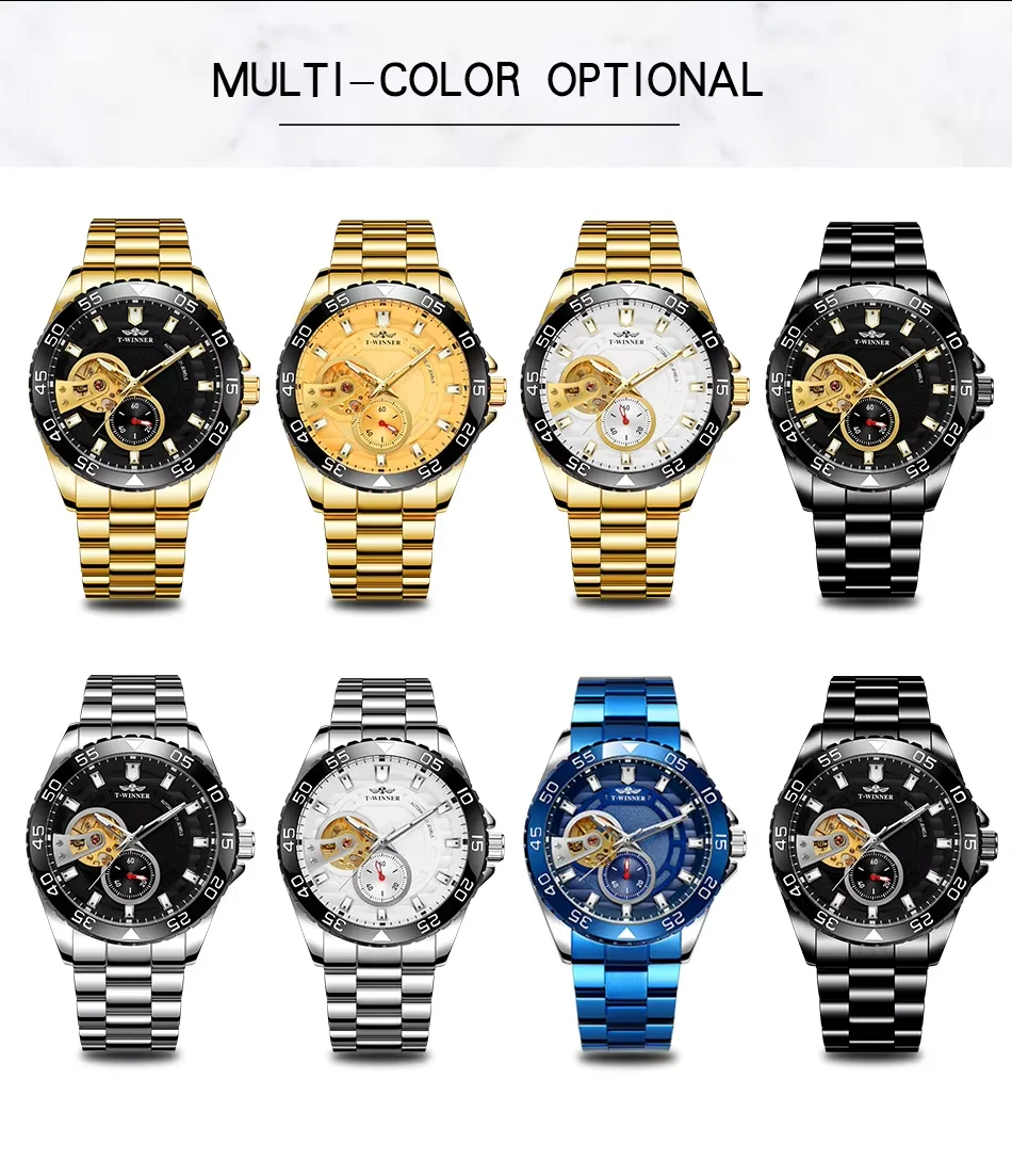 

Победитель серебряный роскошный стальной ремень с двумя глазами, тренд, деловые мужские автоматические часы-робот, многоцветные, можно выбрать