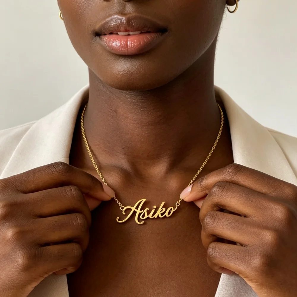 Custom Cursive Name Fashion Necklaces Personalized Script Nameplate Pendant Necklaces Stainless Steel Minimalist Jewelry