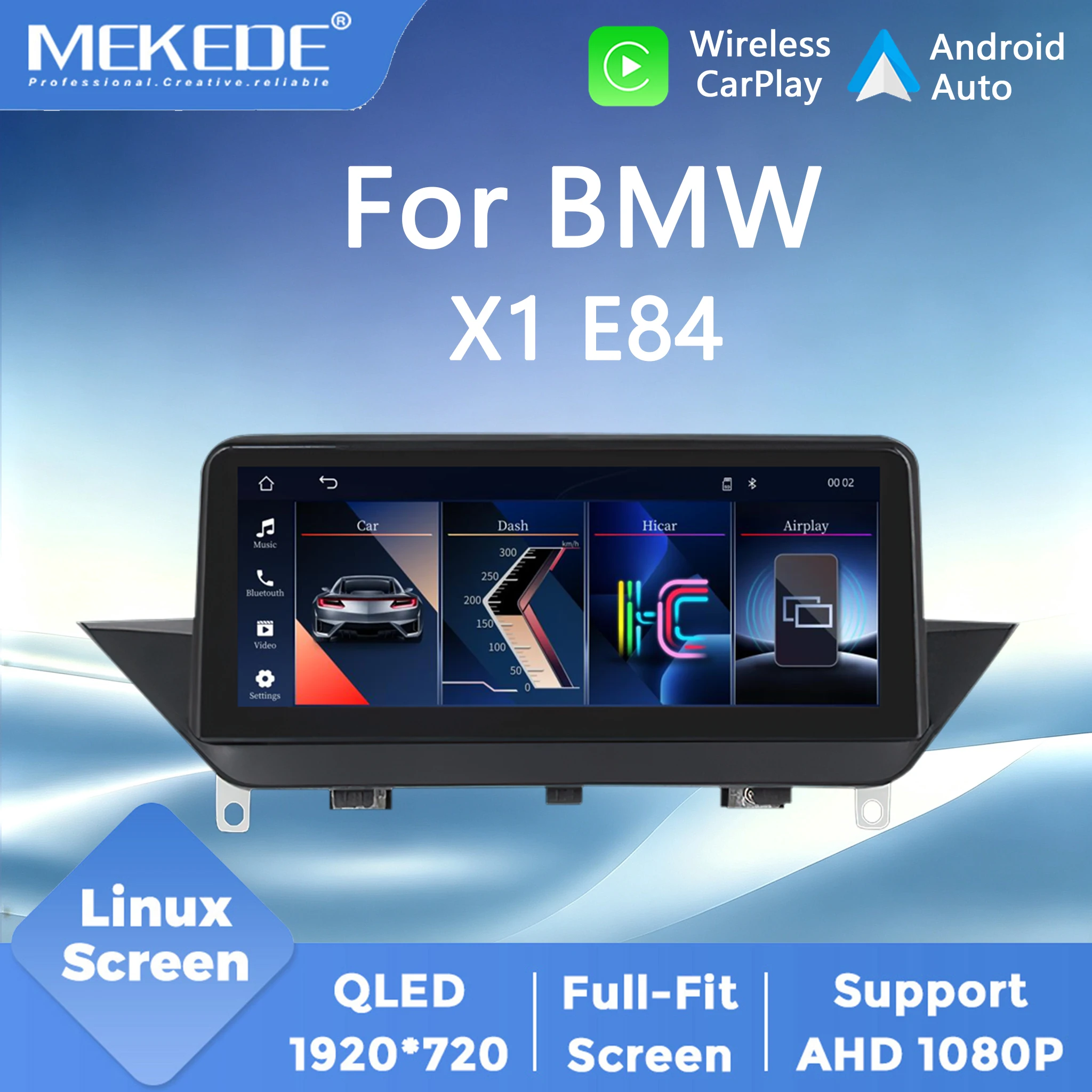 MEKEDE, disponibile in magazzino nell'UE, lettore multimediale per auto con Carplay wireless e Android Auto, schermo da 10,25 pollici, risoluzione 1920*720, per BMW X1 E84 2009-2015, sistema CIC