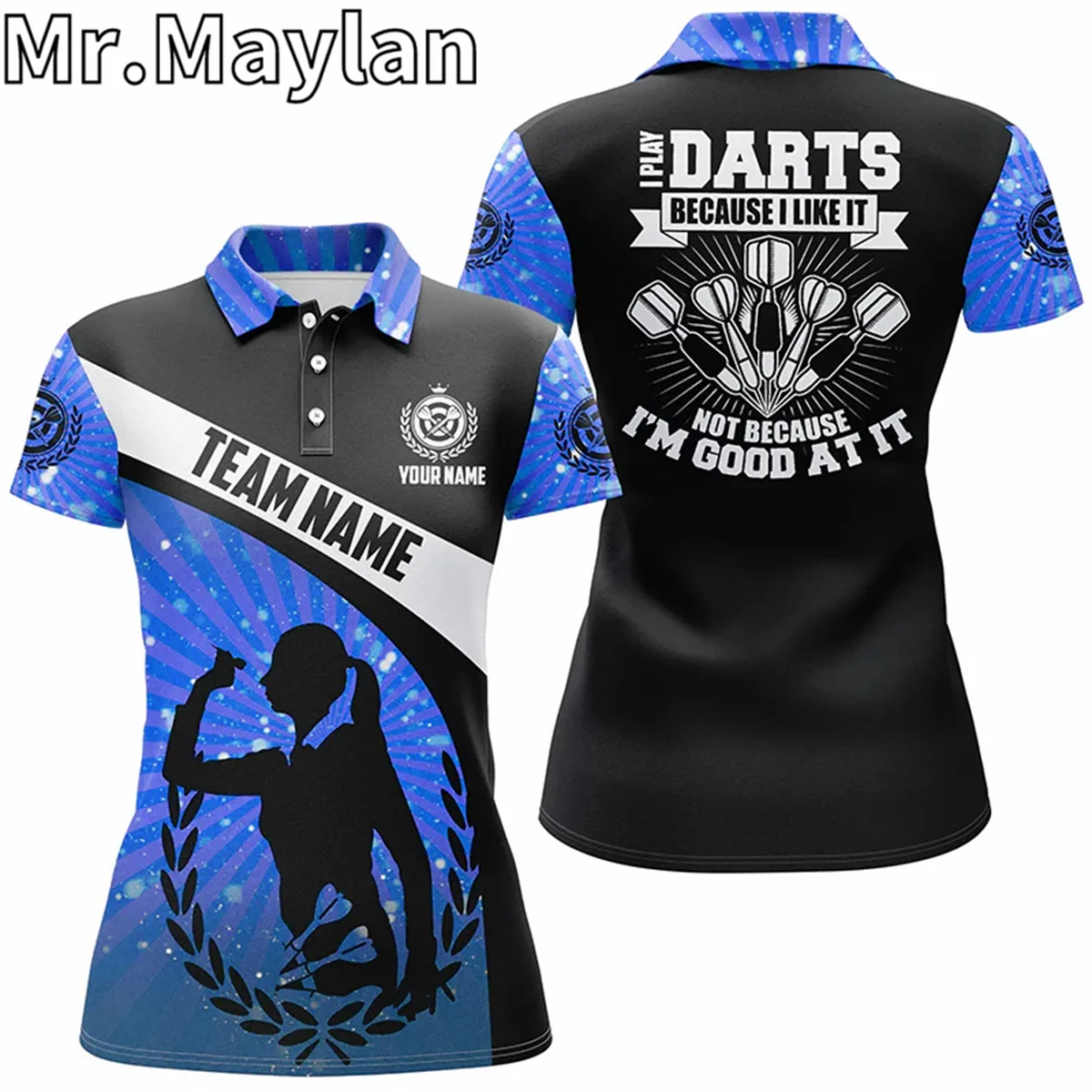 

3D Personalized I Play Darts Because I Like It Blue Halo Darts Polo Shirt Custom Dart Jerseys For Women Gift For Darts Lovers