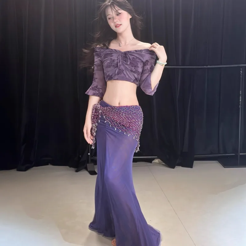 Customized Belly Dance Clothing Purple Performance Dress Sexy Temperament Class Dress Large Size  Indian Clothes Women Costumes