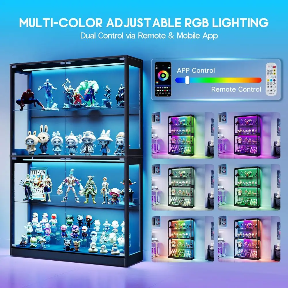 Cabinet with LED Light Strips, Modern Armoire Closet with Glass Doors, 59.1 W Large Bedroom Armoire Clothes Organizer with Shel view 4
