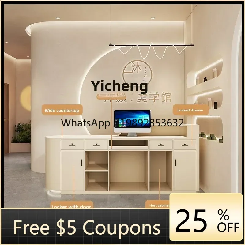 

6QTZ Cream Style Clothing Store Cashier Counter Curved Small Beauty Salon Reception Desk Simple