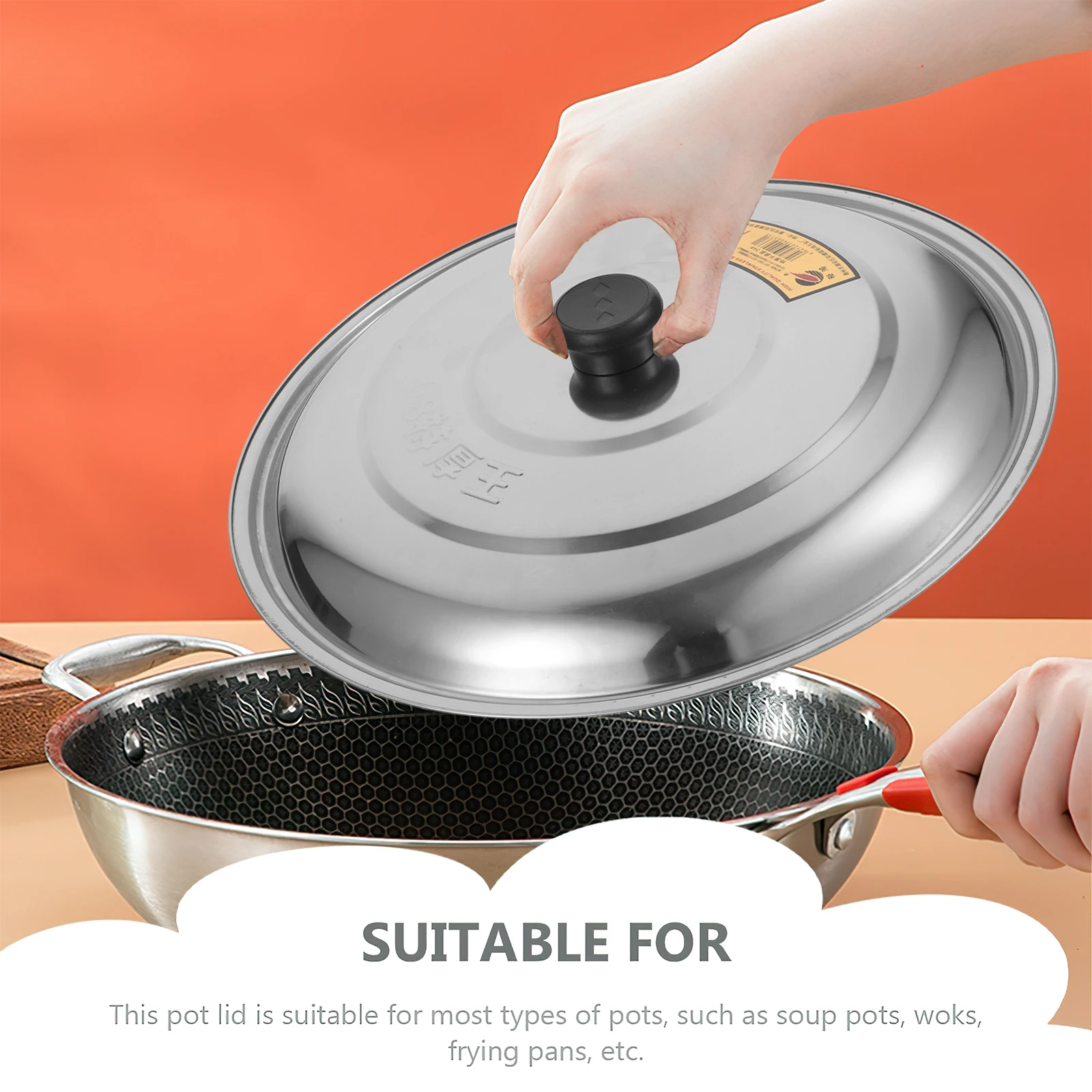 

Stainless Steel Pot Cover Anti-Slip Heat Resistant Lid For Pots Pans Woks Round Multi-Function Household Pan Cover Kitchen