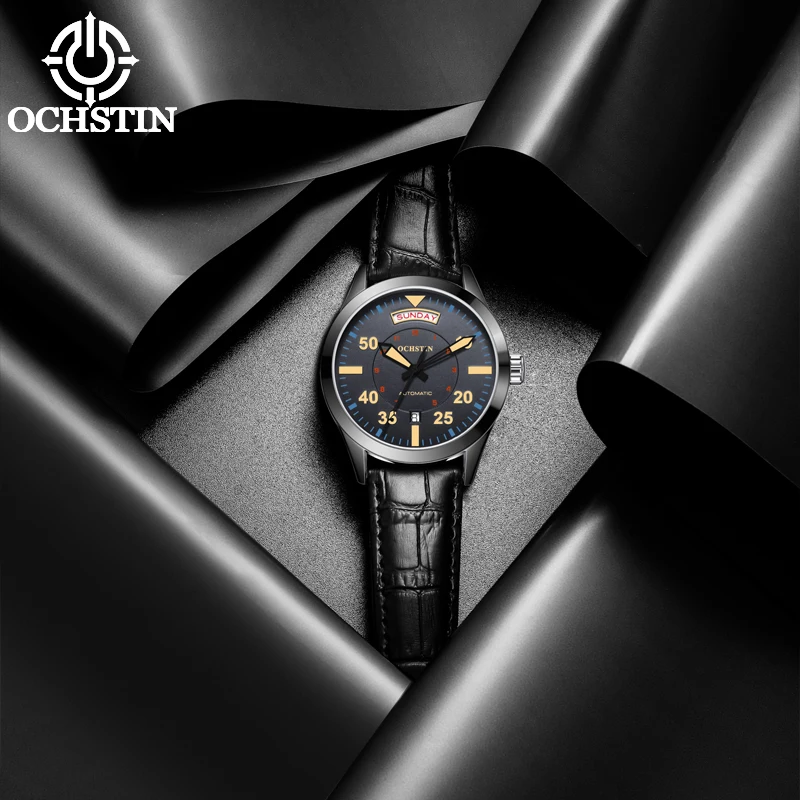 OCHSTIN Automatic Watch for Men Auto Date Week Calendar Display Luxury Casual Leather Wristwatch Mechanical Men's Watches NEW