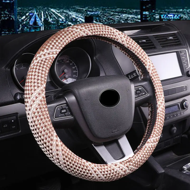 Hand-woven Ice Silk Car Steering Wheel Cover Four Seasons Universal Men\'s and Women\'s Car Handle Cover Non-slip Durable