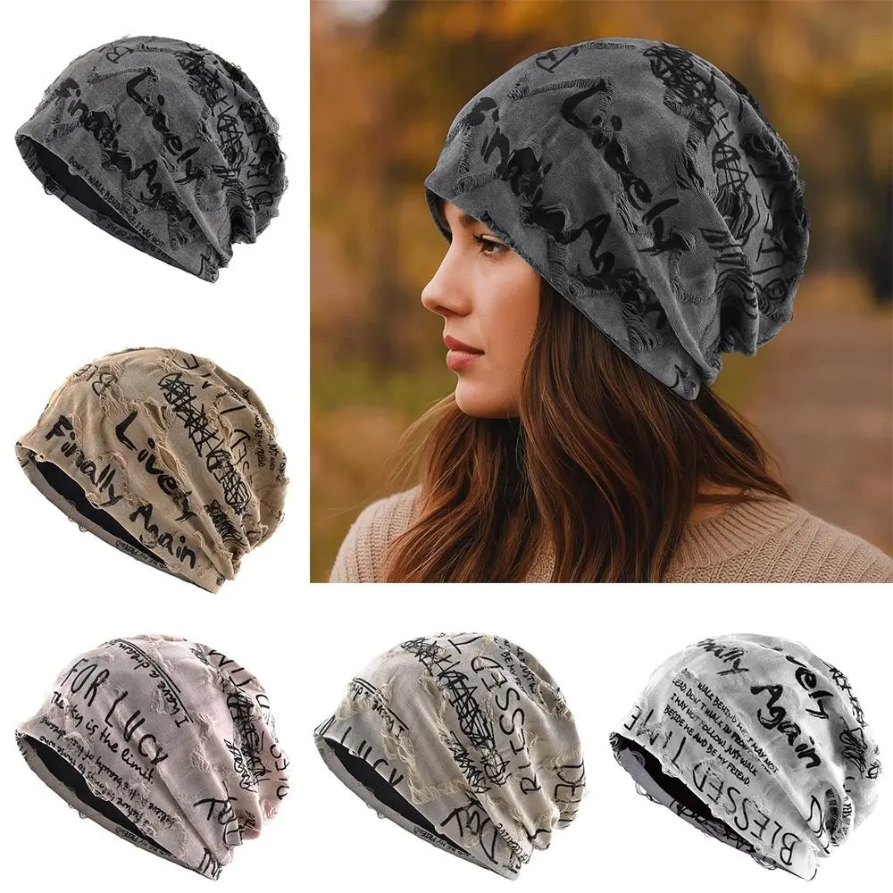 

Thin Bonnet Letter Print Beanie Loose Style Wasteland Style Hip Hop Beanies Streetwear Design Pullover Hat Streetwear Fashion